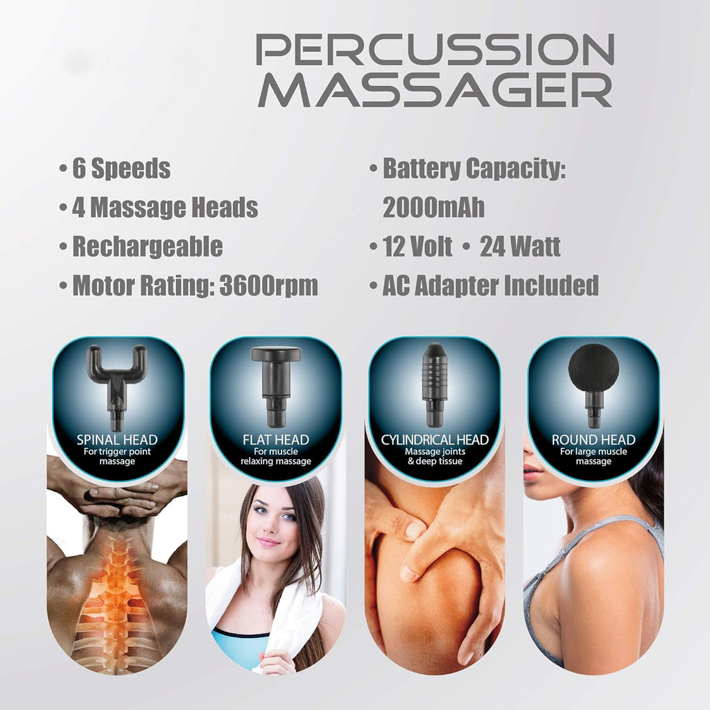 Handheld 6 in 1 Percussion Massage Gun with 4 Heads