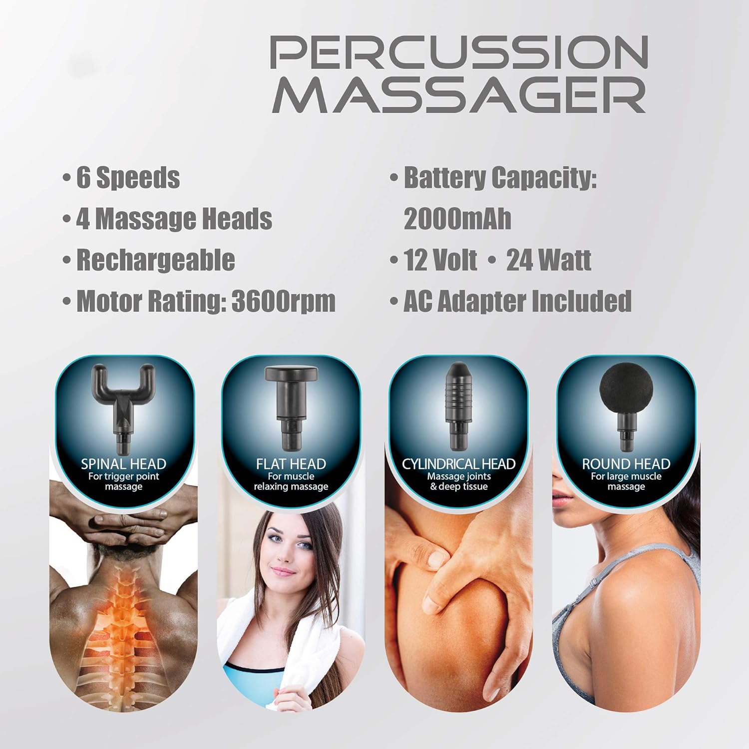 Handheld 6 in 1 Percussion Massage Gun with 4 Heads